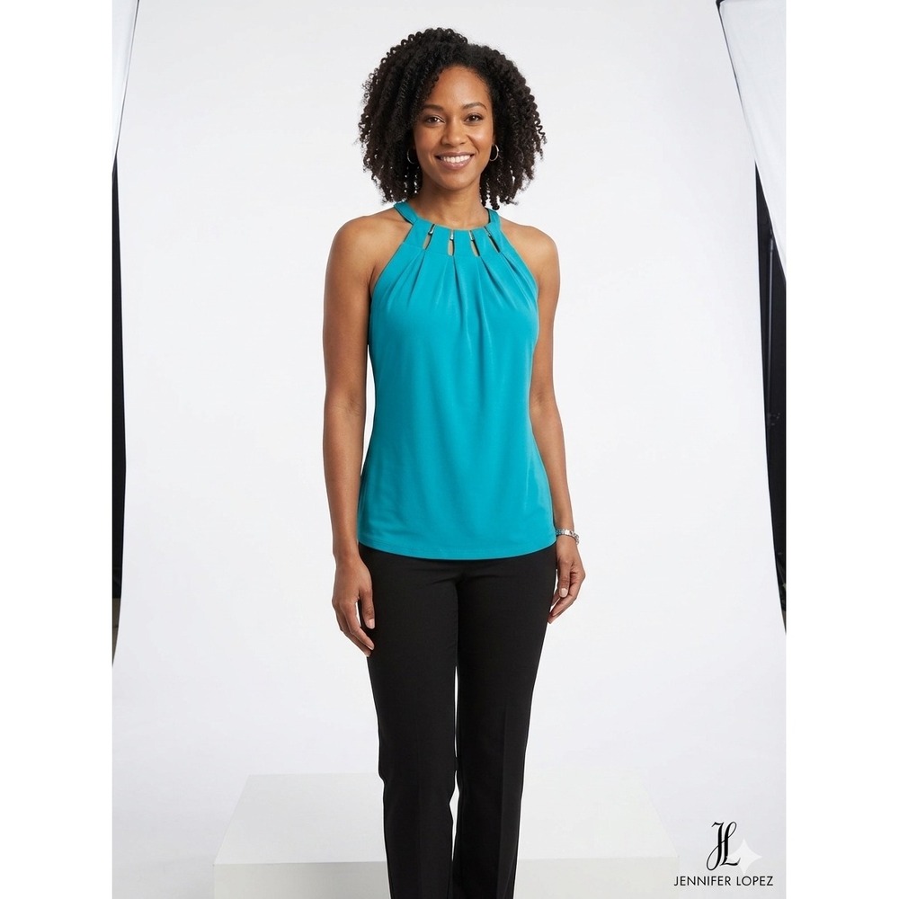 Torrid Size 2 Blue Sleeveless Lattice Strappy Neckline Chiffon Flowy Blouse Top